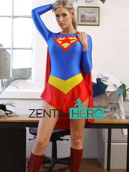 Naujas Atvykimo Moterų Spandex Bodysuits Seksualus Mėlynos Supergirl Lady Super Herojus Zentai Catsuit Lycra Filmo Kostiumų Leotard Su Žaliuoju