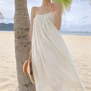 Naujas Mados Vasaros Prarasti Ilgai Sundress Ponios Sexy Stebėjimo Sleevele Atostogų Drabužius Atsitiktinis Balta Skraiste Holiday Beach Suknelė