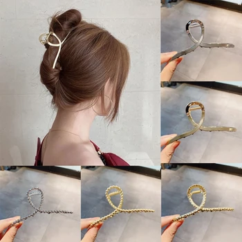 Naujas Moterų Elegantiškas Aukso, Sidabro Tuščiaviduriai Geometrinis Metalo Plaukų Žnyplės Derliaus Plaukų Clips Lankelis Plaukų Segtukai Mada, Plaukų Aksesuarai