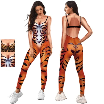 Naujas Moterų Sexy Liesas Bodysuits Tigras, Leopardas Suaugusiųjų Mados Cosplay Kostiumai, Zentai Gyvūnų Spausdinimo Ilgomis Rankovėmis Jumpsuits