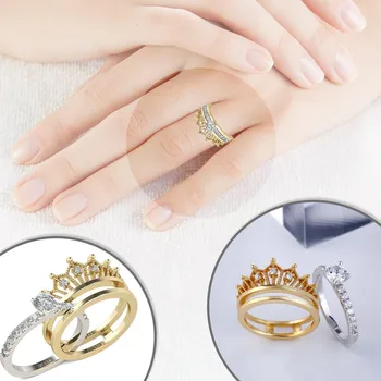 Naujas Paprastas Nuimama Karūna Lady Micro Cirkonis Žiedas Nustatyti Du Žiedai, Bižuterijos Priedai Žiedą, Kad Mergina, Moteris