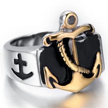 Naujas Sidabro spalvos, Aukso spalvos vyriški Inkaro karinio jūrų Laivyno Jūreivystės Jūrininkas, Nerūdijančio Plieno Žiedas