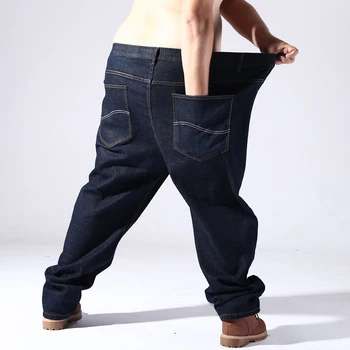 Negabaritinių Jeans vyriški Medvilniniai Prarasti Elastinga Juosmens Baggy Haremas Pants Džinsai Tiesūs Plataus kojų Kelnės Patinas įspūdingo dydžio 5 6 7 8XL