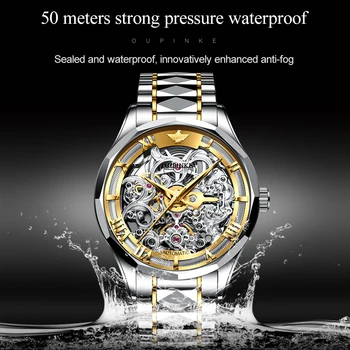OUPINKE Vyrų Mechaniniai Laikrodžiai Prabanga Skeletas Automatinis Laikrodis Viršų Markės Nerūdijančio Plieno, Safyro Stiklas, vyriški Laikrodžiai 3168