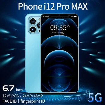 Pasaulinė Versija i12 Pro Max Išmanusis telefonas 6.7 colių 12 GB+512G 5800mAh Paramos 5G Net Mobilųjį Telefoną Atrakinti Dual SIM Android mobilusis telefonas
