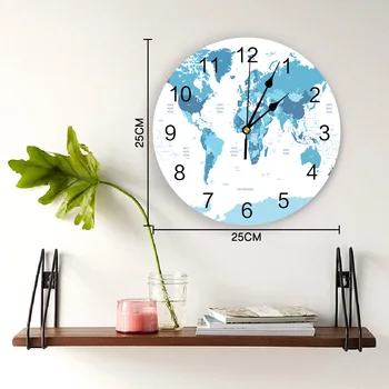 Pasaulio Žemėlapyje PVC Sieninis Laikrodis Modernaus Dizaino Namų Dekoro Miegamasis Silent Oclock Žiūrėti Siena Už Kambarį