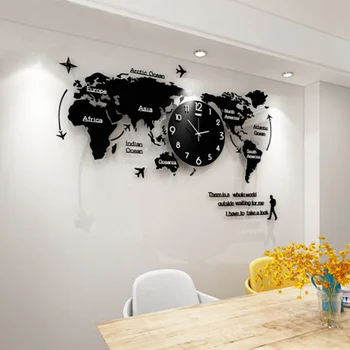 Pasaulio Žemėlapyje Sieninis Laikrodis Šiaurės šalių Šiuolaikinio Minimalistinio Dekoravimo Akrilo Namų Miegamojo, Biuro Sandėlyje