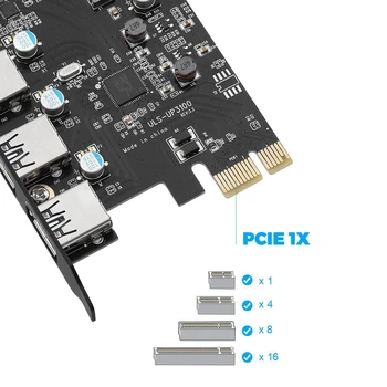 PCI-E su USB3.0+C Tipo Išplėtimo Plokštė (PCIe Card)3 jungtys su Superspeed USB 3.0 PCI Išplėtimo Kortelė, skirta 