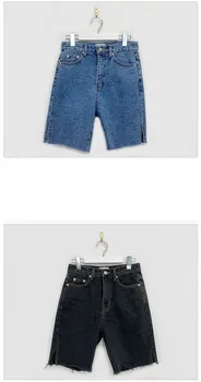 Retro paaukštintu liemeniu plonas trumpas džinsai su split žaliavų kraštais tiesiai penkių taškų kelnes 2021 m. vasarą korėjos mados moteriški drabužiai