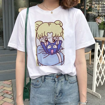Sailor Marškinėliai 90s juokinga Harajuku drabužius Marškinėlius Estetinės katė Anime Moterys Mielos Moterys T-shirt Kawaii Tees Mados Ullzang