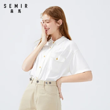 SEMIR Moterų palaidinė retro 2021 naujas mados dizaino prarasti kvėpuojantis paprasta moteris streetwear marškinėliai medvilnės palaidinė moters