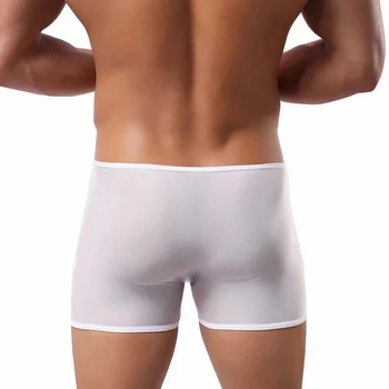 Sexy See Through Boxers Underwear Men's Mesh Thin Boxer Shorts Solid Transparent Shorts Breathable Male Underpants Panties Cueca