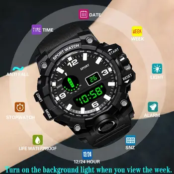 Skaitmeninių Laikrodžių Vyrams, Vandeniui Didelis Ciferblatas Silikono Watchband Laikrodis 12/24 valandų Armijos orologio uomo digitale montre homme 2021