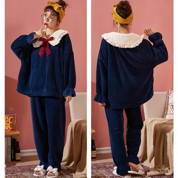 SOUGEN Žiemą Storas Šiltas Flanelė Mielas Pižama Rinkiniai Moterims Sleepwear ilgomis Rankovėmis Drabužius, Namų Dėvėti Minkštas Pižamos Nustatyti Moteris