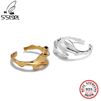 S'STELL 925 Sterlingas Sidabro Mados Dizaino Apdailos Atidarymo Žiedas Moterims Minimalistinio Dalyvavimas Aukščio, Žiedai, Juvelyriniai dirbiniai