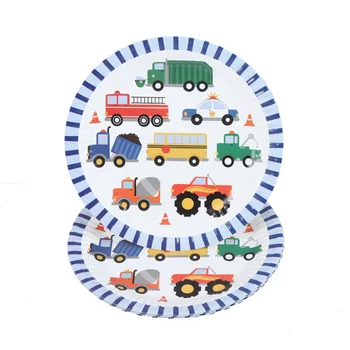 Statybos sunkvežimių inžinerijos, automobilių, pokylių vienkartiniai stalo įrankiai plokštė Šiaudų gimtadienio dekoracija vaikų pyragas apdaila