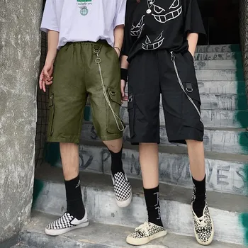 Su Grandinės Juoda Dviratininkas Veikia Krovinių Šortai 2021 Kišenėje Vasarą Moterys Korėjos Stiliaus Gothic Punk Aukšto Juosmens Šortai Negabaritinių Moteris