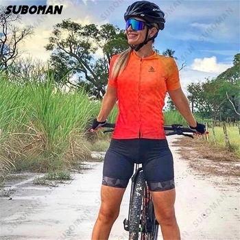 Suboman komanda triatlonas trumparankoviai dviračių nešioti jersey triko jumpsuit Maillot kvėpuojantis pagalvėlė macaquinho ciclismo feminino