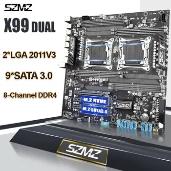SZMZ X99 Dual CPU Plokštė LGA 2011 v3 Paramos Xeon E5 V3 V4 serija su 8 DDR4 + 9 SATA 3 Disko Miner Kasybos Žaidimų Rinkinys