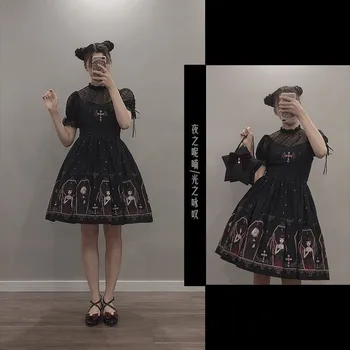 Tamsiai Gotikos Velnias Spausdinti Suknelė Juoda Japonų Stiliaus Lolita Jsk Viktorijos Suspender Suknelė Sexy Loli Sweet Goth Tvarstis Suknelės