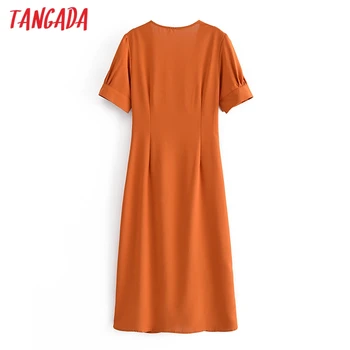 Tangada 2021 m. Vasarą Moterys prancūzų Stiliaus Oranžinė Suknelė, Trumpas Sluoksniuotos Rankovėmis Office Ponios Midi Suknelė Vestidos 3W57