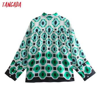 Tangada Moterų Retro Geometrijos Spausdinti Negabaritinių Marškinėliai ilgomis Rankovėmis 2021 Elegantiškos Moters Prarasti Palaidinė Marškinėliai Topai 5Z136