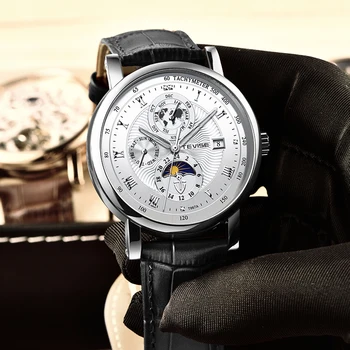 TEVISE Vyrų Mechaniniai Laikrodžiai Prabangus Automatinis laikrodis, Vyrų Oda Sapphire atsparus Vandeniui Sporto Mėnulio Fazės Laikrodis Montre homme