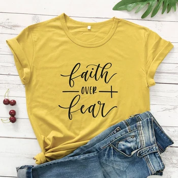 Tikėjimas Per Baimę T-shirt Moterims Įkvėpė Mados Religinių Krikščionių Bažnyčios Viršūnes Tees Atsitiktinis Vasaros Grafinis Tumblr Marškinėlius Apranga