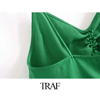 TRAF 2021 Moterų Aprangos Mada Su Laivapriekio Derliaus Spausdinimo Jaukus Mini Slydimo Trumpą Suknelę Derlius V-Kaklo Reguliuojami Dirželiai Moterų Suknelės