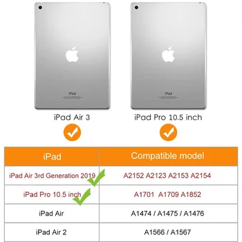 Trifold Stovi Magnetinio Minkštas Atgal Case for iPad 3 Oro 2019 3 Kartos 10.5 colio dangtelis, skirtas 