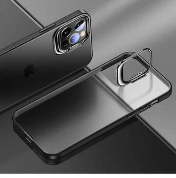 Ultra Plonas Aišku, Matinis Telefoną Atveju IPhone12Pro Max 12 Mini TPU Padengti IPhone11 Stovėti Žiedas Turėtojas, vaizdo Kameros Apsaugos