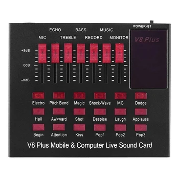 V8 Plius Įkrovimo Mobiliojo ryšio ir Kompiuterinės Live Garso Korta USB Garso Sąsaja su Garso Efektais BT Ryšys Dainuoti