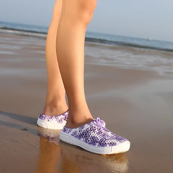 Vasaros Skaidres Moterų Paplūdimio Šlepetės Gėlių Spausdinti Kvėpuojantis Akių Batai moteriški Sandalai Flip Flop Masažo Šlepetės Plius Dydis