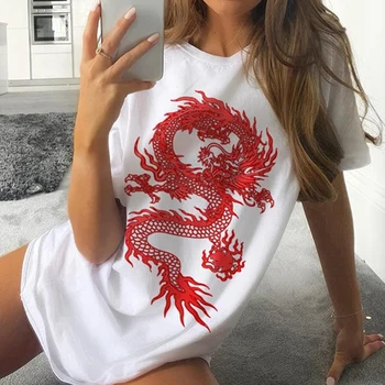 Vasaros Unisex Medvilnės marškinėliai Harajuku Dragon Kpop Ropa Mujer Y2k Viršuje, vyriški t-shirt Estetinės Derliaus Femme t-shirts Negabaritinius
