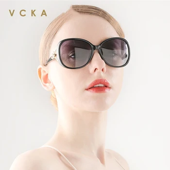 VCKA Negabaritinių Prabanga Poliarizuoti Akiniai nuo saulės Moterims Raundo Sun Glassess Ponios uv400 prabanga Fox kojų, Akiniai Lunette De Soleil 