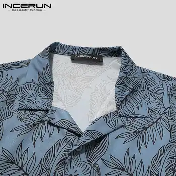 Vyrai Havajų Marškinėliai Spausdinami Atvartas Streetwear Trumpas Rankovės Atsitiktinis Camisas Hombre 2021 Retro Mygtuką Viršūnes Vyrų Drabužiai S-5XL INCERUN