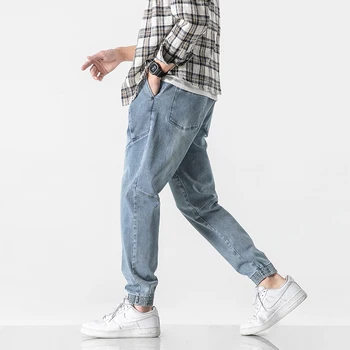 Vyrai Hip-Hop Baggy Jeans Mados Poilsiu Kelnes Kulkšnies Ilgio Kelnės Negabaritinių Pločio Kojų Streetwear Džinsinio Haremas Pants Plus Size