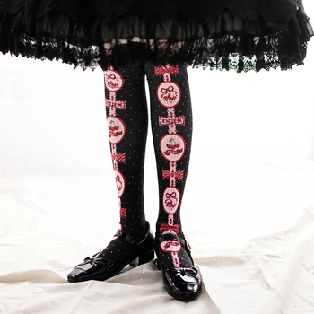Vyšnių Lolita kojines, vasarą ir rudenį, kojinės aksomo spausdinti kelio kojinių Lolita Japonijos saldus