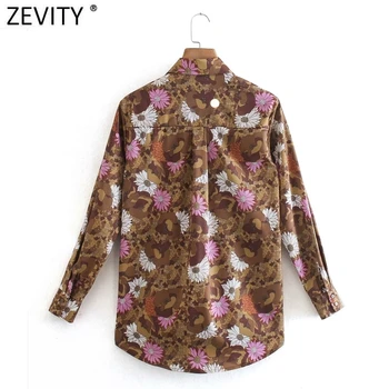 Zevity 2021 Naujas Moterų Mados Skaitmeninis Gėlių Spausdinti Atsitiktinis Smock Palaidinė Office Lady Viena Breasted Marškiniai, Elegantiškos Blusas Viršūnes LS7587