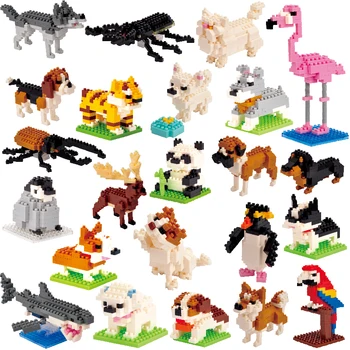 Animacinių filmų Gyvūnų Tigras, Dramblys Katė, Šuo Panda Haskis Pudelis Žirafa Modelis Mini Micro Statyba Blokai, Plytos, Žaislai vaikams, dovana