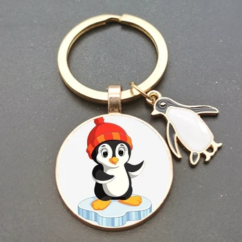 Animacinių filmų pingvinas slidinėjimas žiemos mielas lydinio keychain naujas keychain