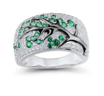 Aukščiausios Kokybės mielas Vestuviniai Žiedai Moterims Žalia CZ Lapų Medis Madinga Šalies 925 Sterlingas sidabro Piršto Žiedo antspaudas Vestuvių Papuošalai