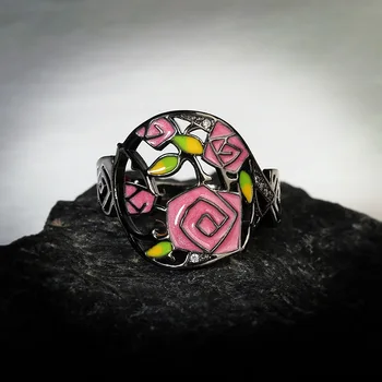CIZEVA Originalaus Dizaino Elegantiškas Rožių Gėlių Žiedai Moterims 925 Sterlingas Sidabro, Emalio Sutuoktuvių Žiedas 