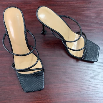 Moterų sandalai gyvatė spausdinti strappy mulas aukštakulniai sandalai, šlepetės moterims aukštakulniai fifo aikštėje kojų slysta šalies batų womanHOT
