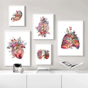 Spalvingas Anatomijos Meno Medicinos Drobės Tapybos Gėlių Organų, Širdies, Plaučių Plakato Spauda Švietimo Ligoninės Sienos Nuotraukas Namų Dekoro