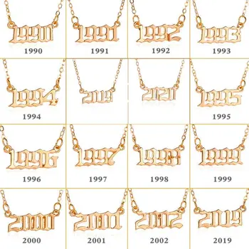 Asmeninį Skaičius Metų Karoliai Moterų Aukso Spalvos Metai 1980 M. 1989 m. 2000 Gimtadienio Dovana nuo 1980 m. iki 2020 m. Papuošalai