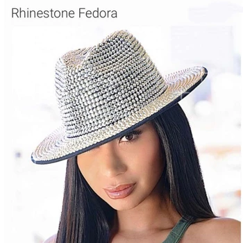Kalnų krištolas Fedora Skrybėlę Moterims didelis kraštais skrybėlę su deimantu, skrybėlę naktį šalies paplūdimio skrybėlę ponios mados naujų veiklos skrybėlę
