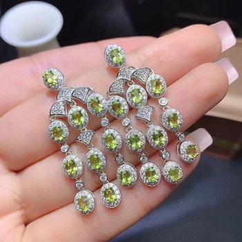 KJJEAXCMY bauda papuošalai 925 sterlingas sidabro inkrustacijos gamtos olivīns Moterų išskirtinį derliaus kutas perlas Auskarai paramos detectio