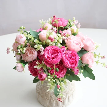 5 Didelis Galvos 4 Maži Pumpurai Persian Rose korėjos Baltas Bijūnas Dirbtinių Gėlių Namuose Šalis Vestuvių Puokštė 