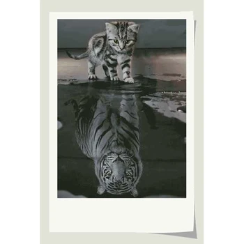 Aukso Rinkimas Skaičiuojami Kryželiu Rinkinys Chimera Iliuzija Fantazijos Atspindys Cat Kitten Tigras